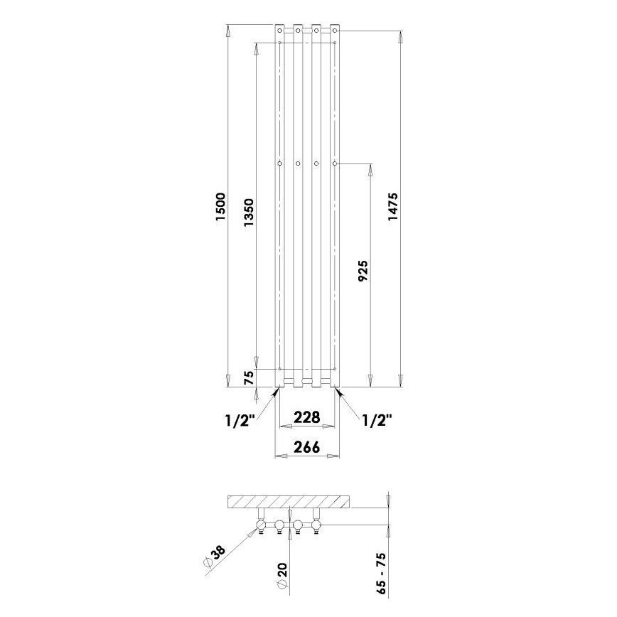 P.M.H. R2C - Radiateur sèche-serviettes ROSENDAL 350W 150 cm chrome brillant