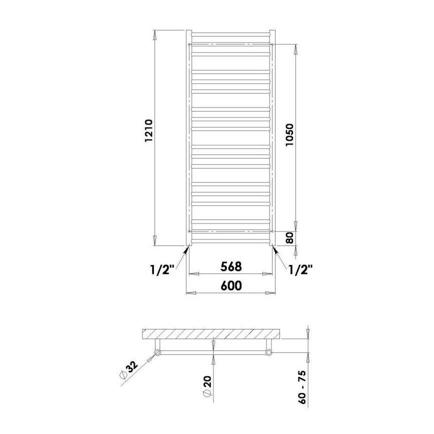 P.M.H. SN4C - Sèche-serviettes en échelle pour salle de bains SORANO 470 W, 121 cm, chrome brillant