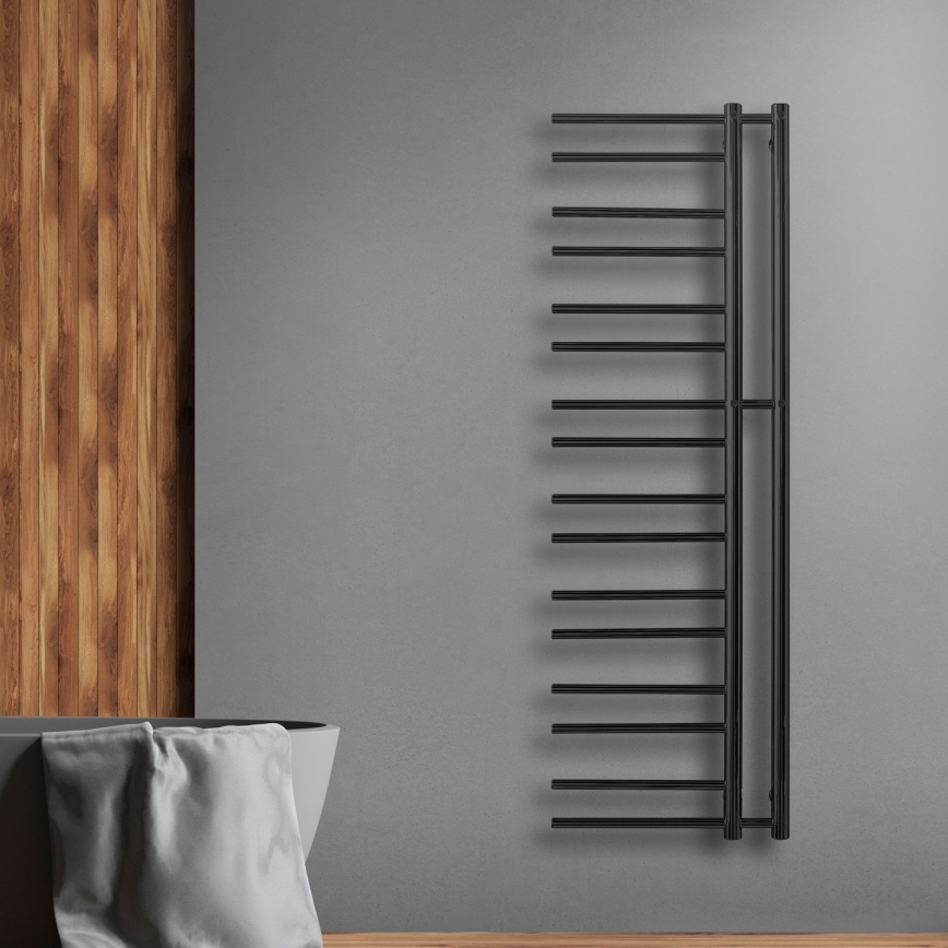 P.M.H. T2B-L - Handtuchheizkörper THEIA für Badezimmer, 352 W, 154 cm, links, schwarz