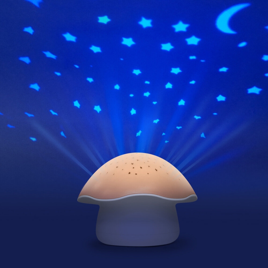 PABOBO - Proiettore con melodia STAR MUSHROOM 3xAA rosa salmone