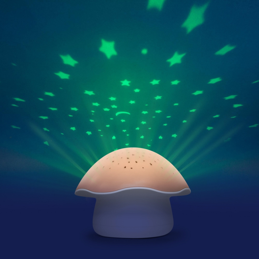 PABOBO - Proiettore con melodia STAR MUSHROOM 3xAA rosa salmone