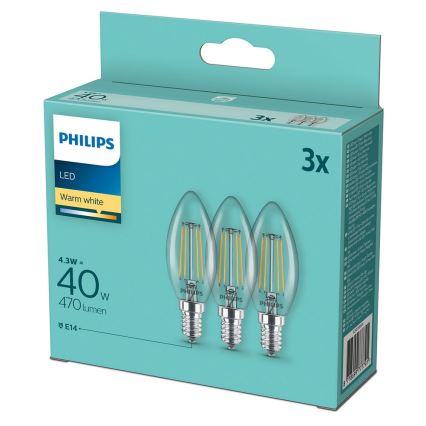 PACK 3x Ampoule LED Philips B35 E14/4,3W/230V 2700K