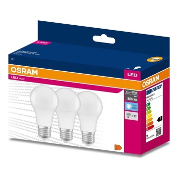 Pack de 3 ampoules LED A60 E27/8,5W/230V 6500K - Osram