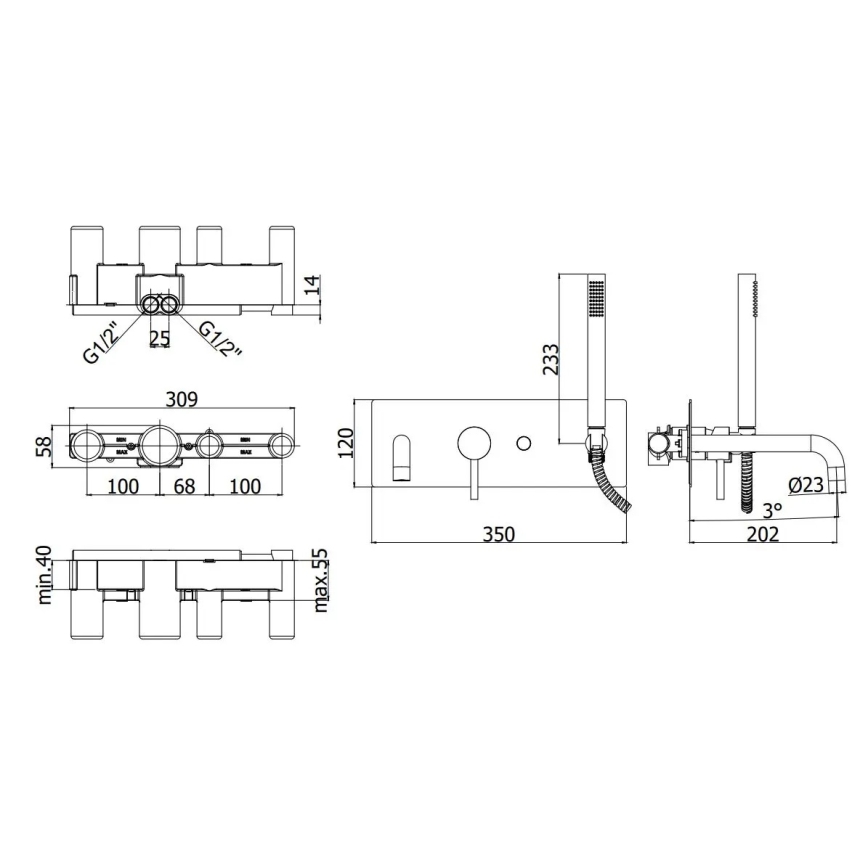 Paffoni - Badewannen-Set LIGHT schwarz