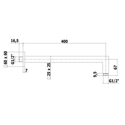 Paffoni - Eckiger Brausearm 40 cm schwarz