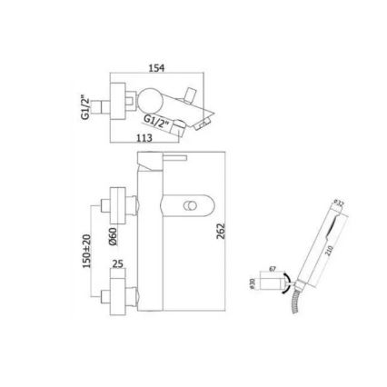 Paffoni - Ensemble pour baignoire avec mitigeur LIGHT, finition dorée brossée