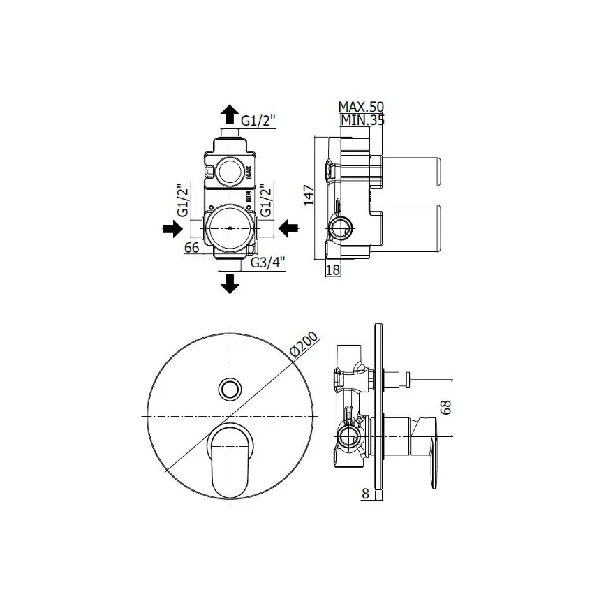 Paffoni - Miscelatore ad incasso per vasca CANDY, cromo lucido