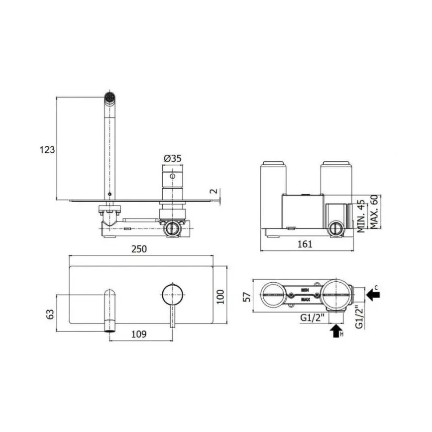 Paffoni - Miscelatore per lavabo ad incasso LIGHT in acciaio inox