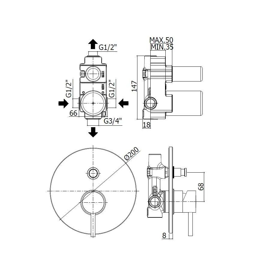 Paffoni - Mitigeur de douche encastré LIGHT finition chrome brillant