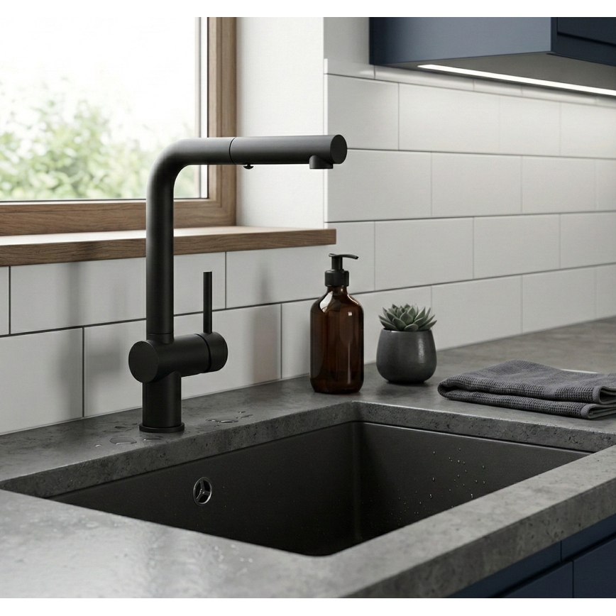 Paffoni - Mitigeur d'évier avec douchette extractible LIGHT 29,2 cm noir