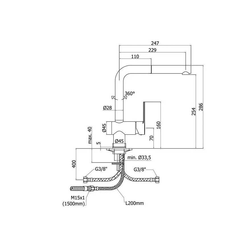 Paffoni - Mitigeur d'évier RINGO 28,6 cm avec douchette extractible