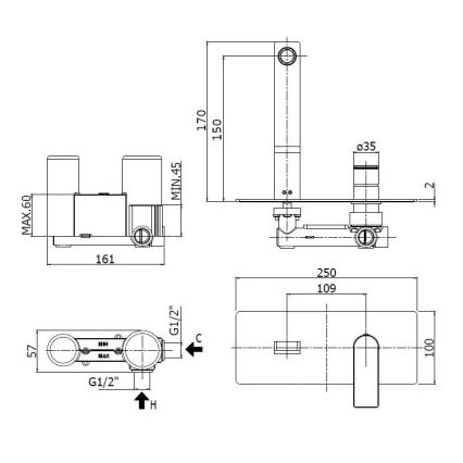 Paffoni - Mitigeur encastré pour lavabo TANGO en inox
