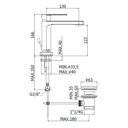 Paffoni - Mitigeur pour lavabo + bonde TANGO, finition chrome mat