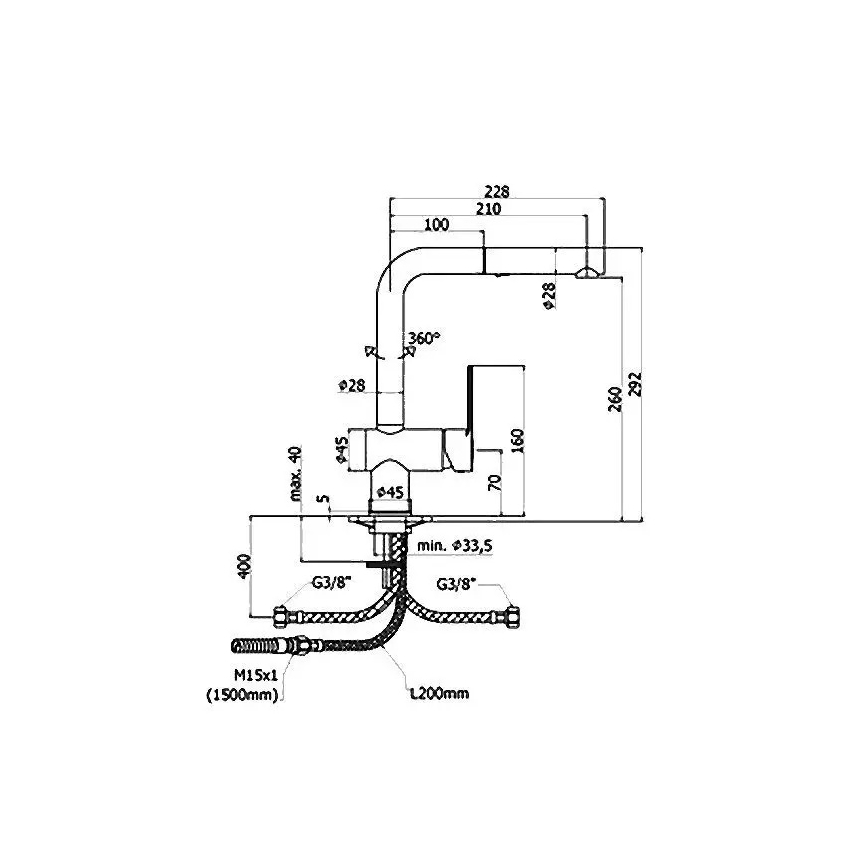 Paffoni - Spültischarmatur mit ausziehbarer Brause RINGO 29,2 cm