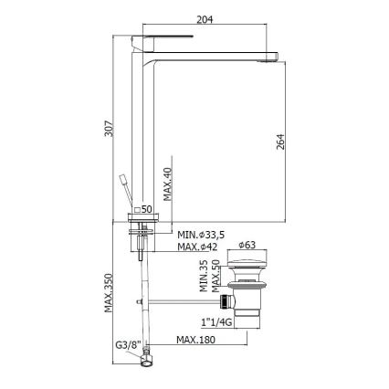 Paffoni - Waschtischarmatur + Ablaufgarnitur TANGO Edelstahl