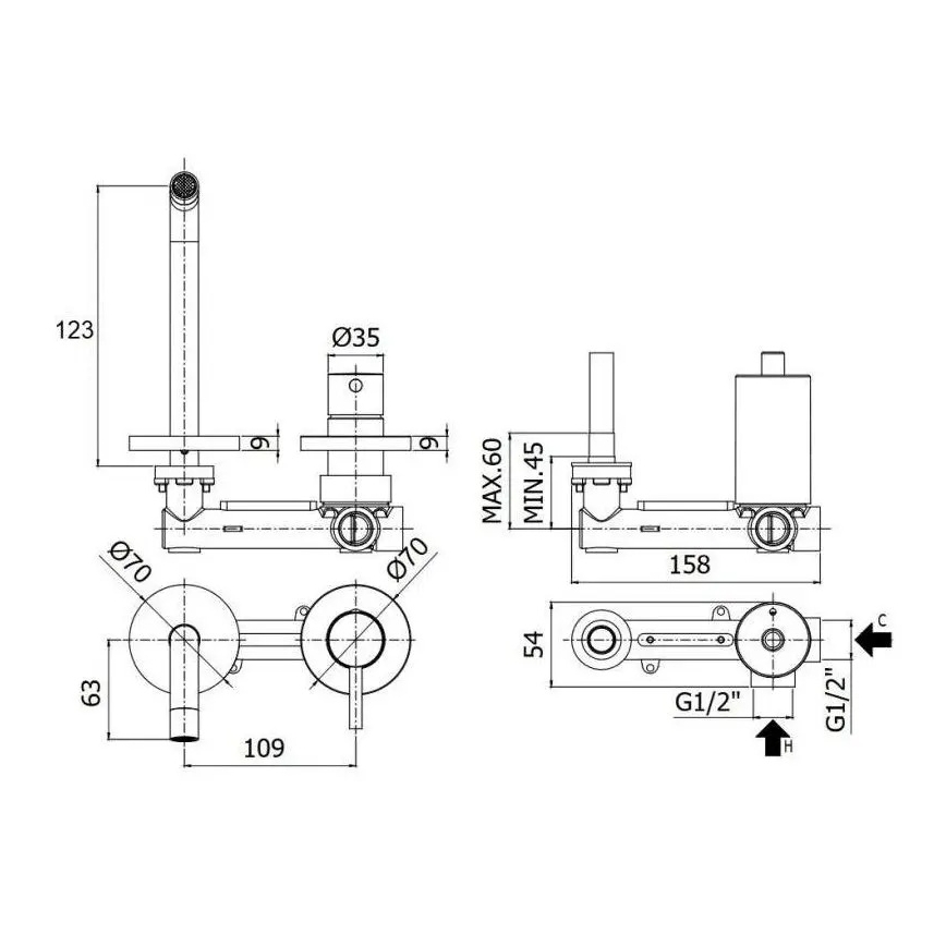 Paffoni - Waschtischarmatur zur Unterputzmontage LIGHT Gold