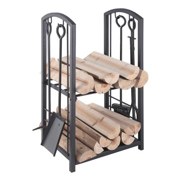 Panier à bois avec outils de cheminée 5 pce noir