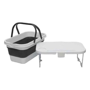 Panier de pique-nique pliable pour le camping avec couvercle 2en1 blanc/gris