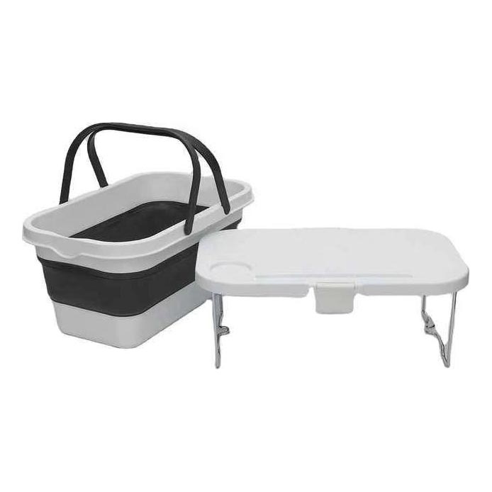 Panier de pique-nique pliable pour le camping avec couvercle 2en1 blanc/gris