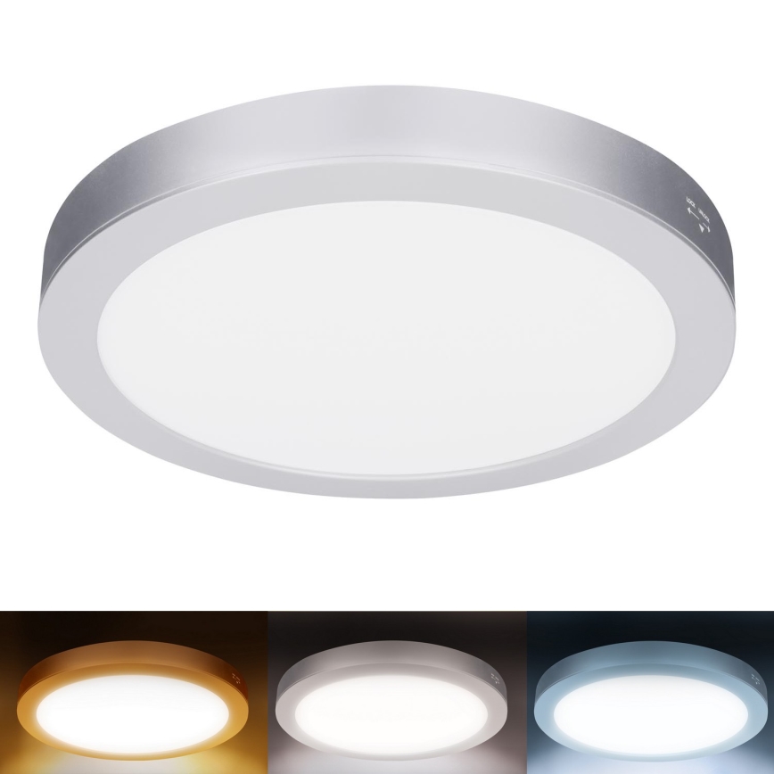 Pannello LED 2 in 1 da incasso o a superficie 18W/230V 3000/4000/6000K Ø 22,5 cm IP54 argento