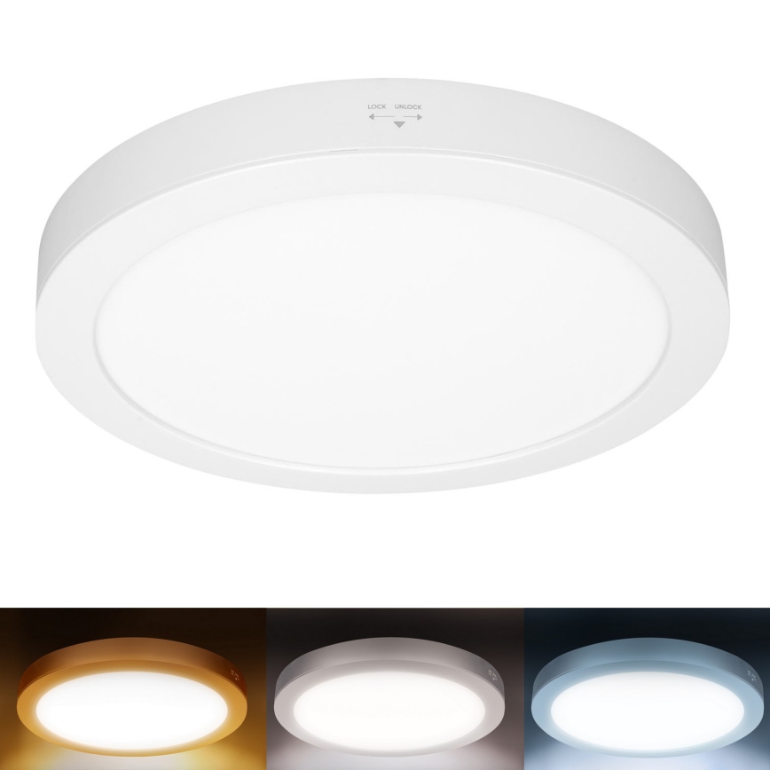 Pannello LED 2 in 1 incasso/superficie 18W/230V 3000/4000/6000K Ø 22,5 cm IP54 bianco