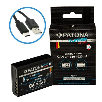 PATONA - Accumulatore Canon LP-E10 1020mAh Li-Ion Platinum USB-C di ricarica