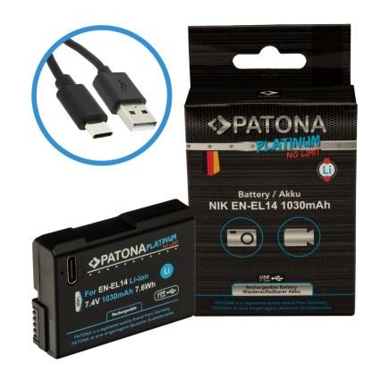PATONA - Accumulatore Nikon EN-EL14/EN-EL14A 1030mAh Li-Ion Platinum USB-C di ricarica