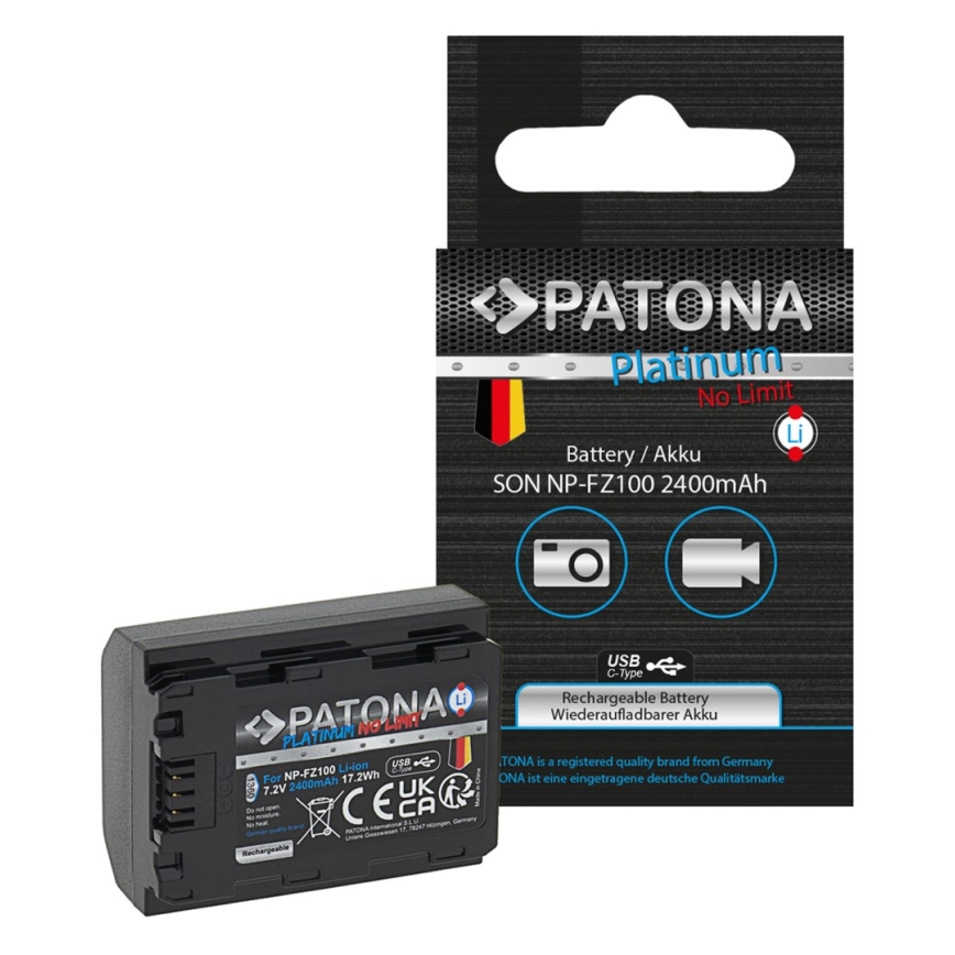 PATONA - Batteria Sony NP-FZ100 2400mAh Li-Ion Platinum USB-C