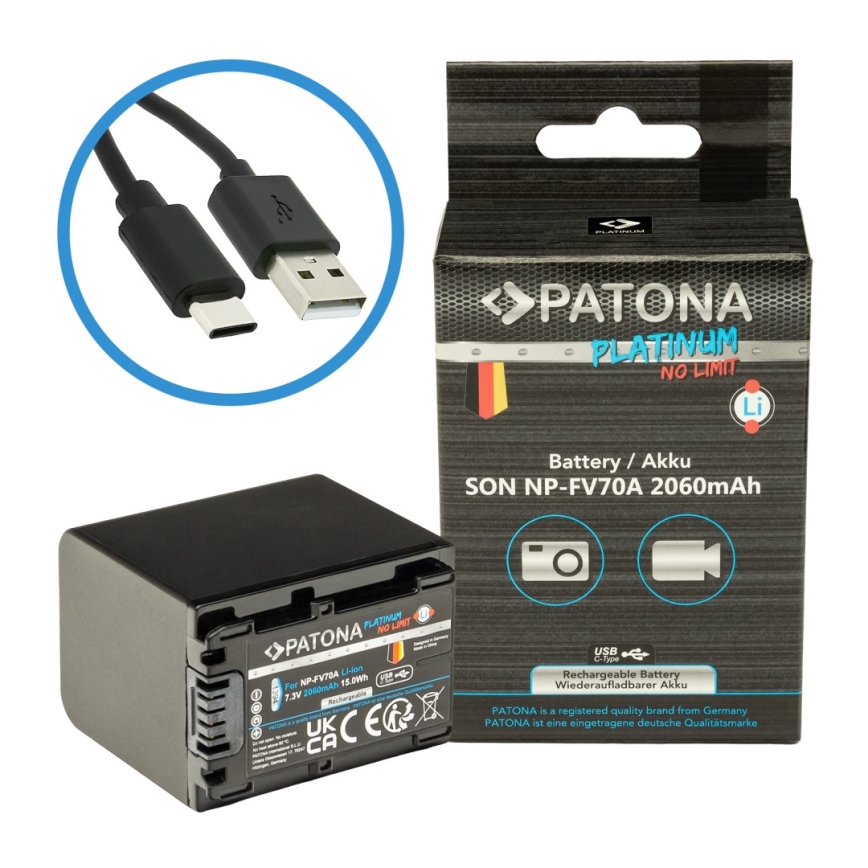 PATONA - Batterie Sony NP-FV70A 2060mAh Li-Ion Platinum USB-C charge
