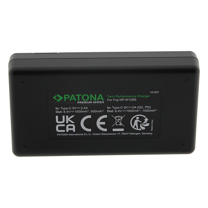 PATONA - Caricabatterie rapido Dual Fuji NP-W126 + cavo USB-C 0,6m