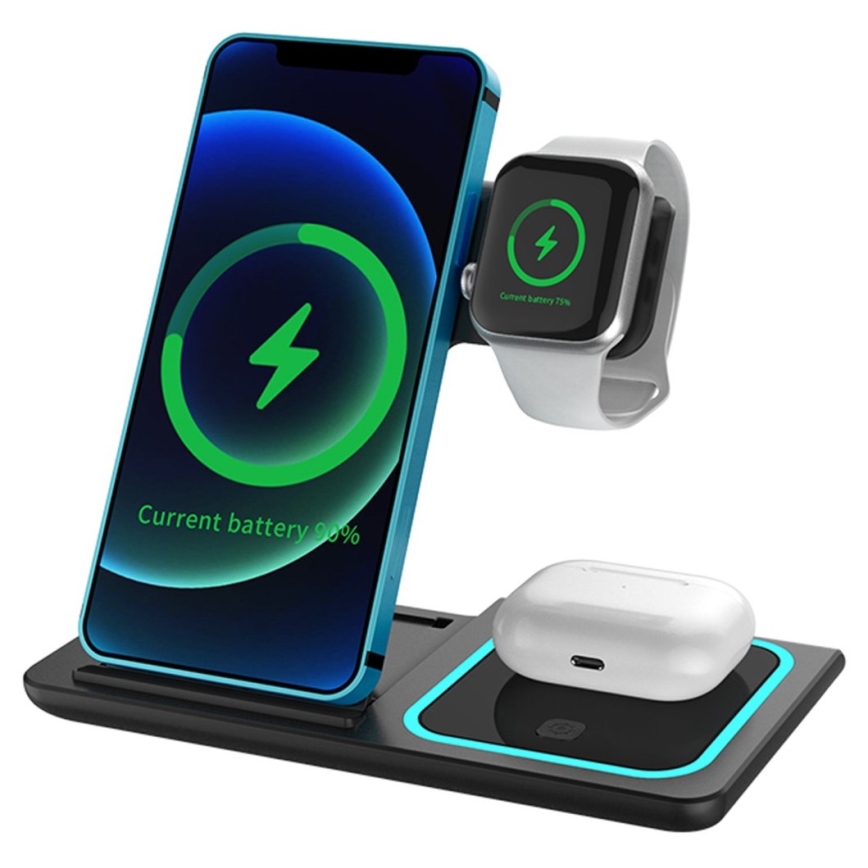 PATONA - Caricabatterie wireless 3in1 per iPhone nero