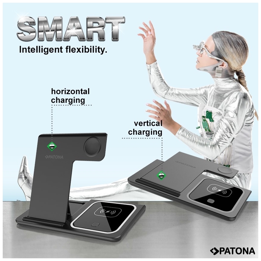PATONA - Caricabatterie wireless 3in1 per iPhone nero