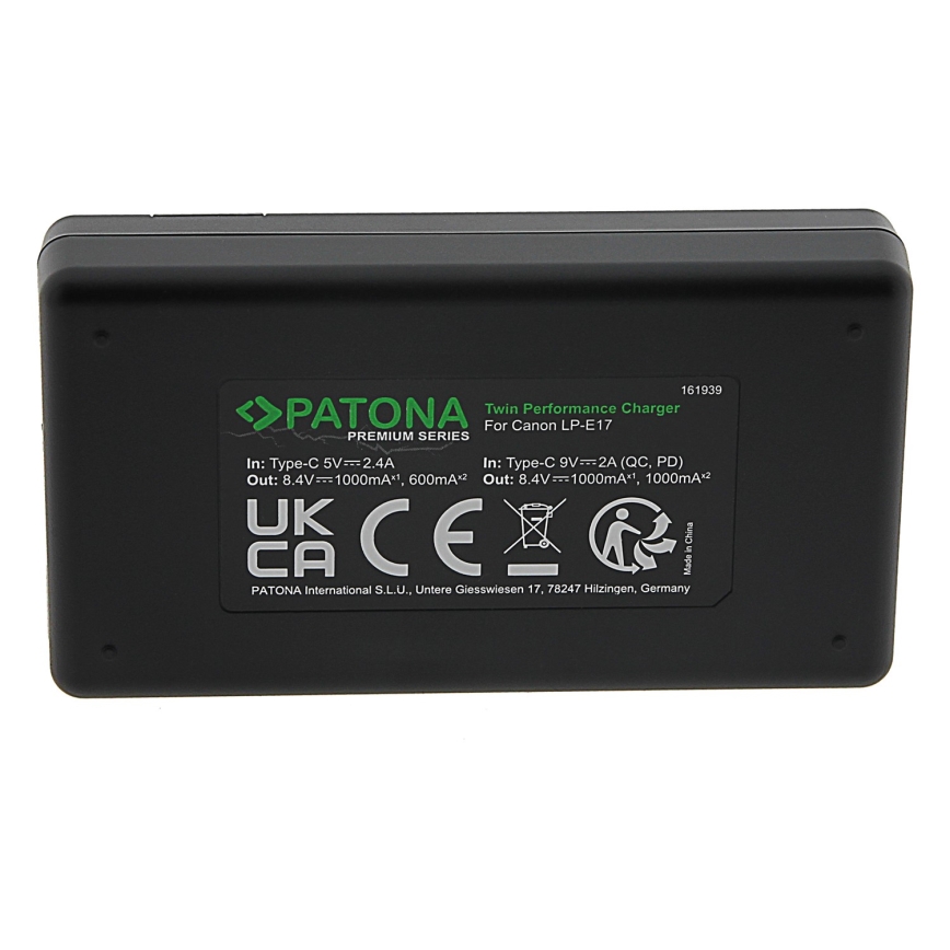 PATONA - Chargeur rapide Dual Canon LP-E17 + câble USB-C 0,6m