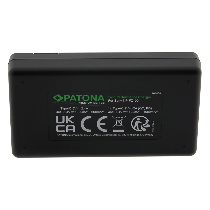 PATONA - Chargeur rapide Dual Sony NP-FZ100 + câble USB-C 0,6m