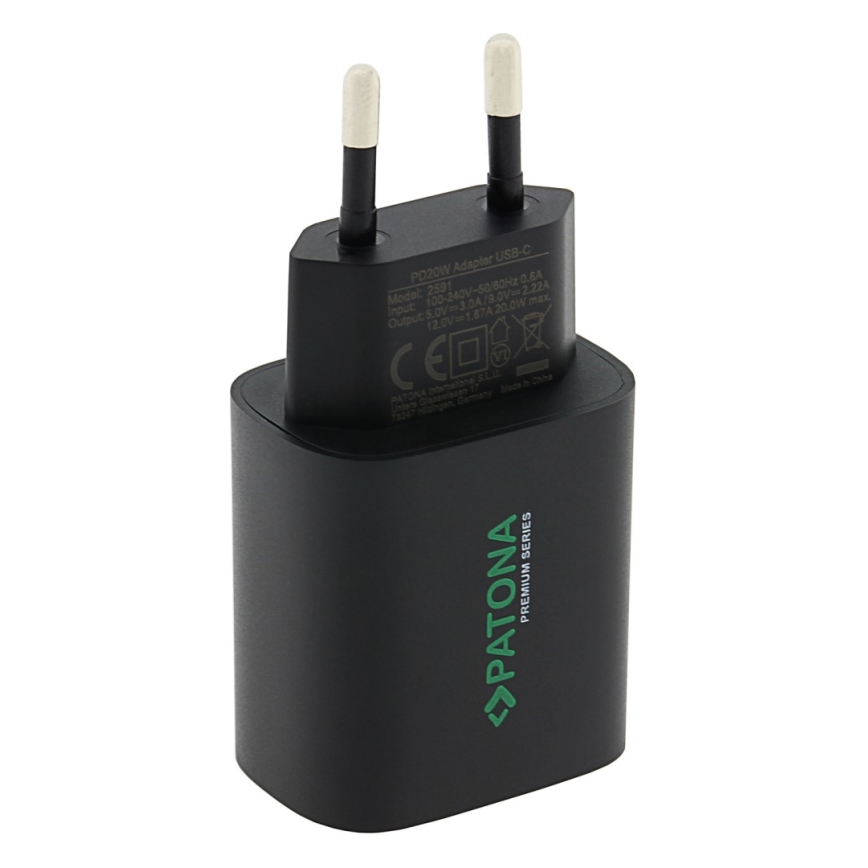 PATONA - Ladeadapter USB-C Stromversorgung 20W/230V schwarz