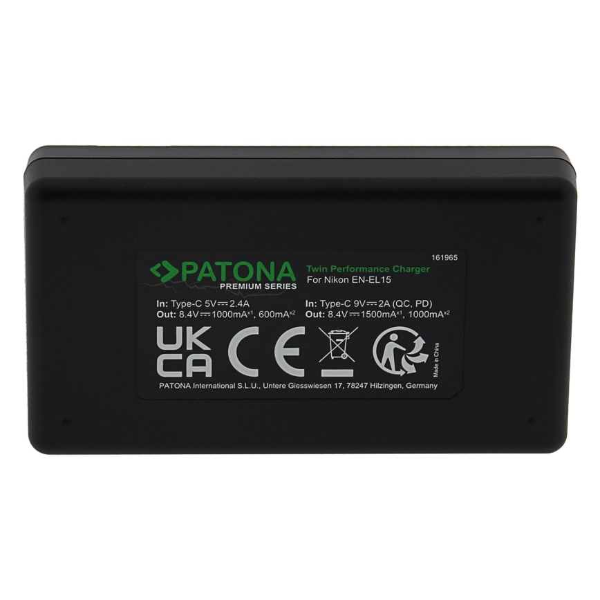 PATONA – Schnellladegerät Dual Nikon EN-EL15/EN-EL15C + Kabel USB-C 0,6m