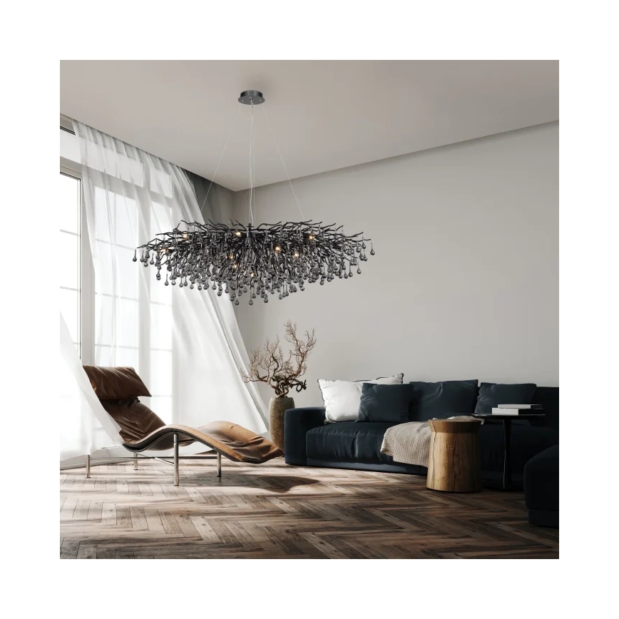 Paul Neuhaus 2031-18 - Pendelleuchte an Kabel ICICLE 15xG9/40W/230V 75x150 cm schwarz