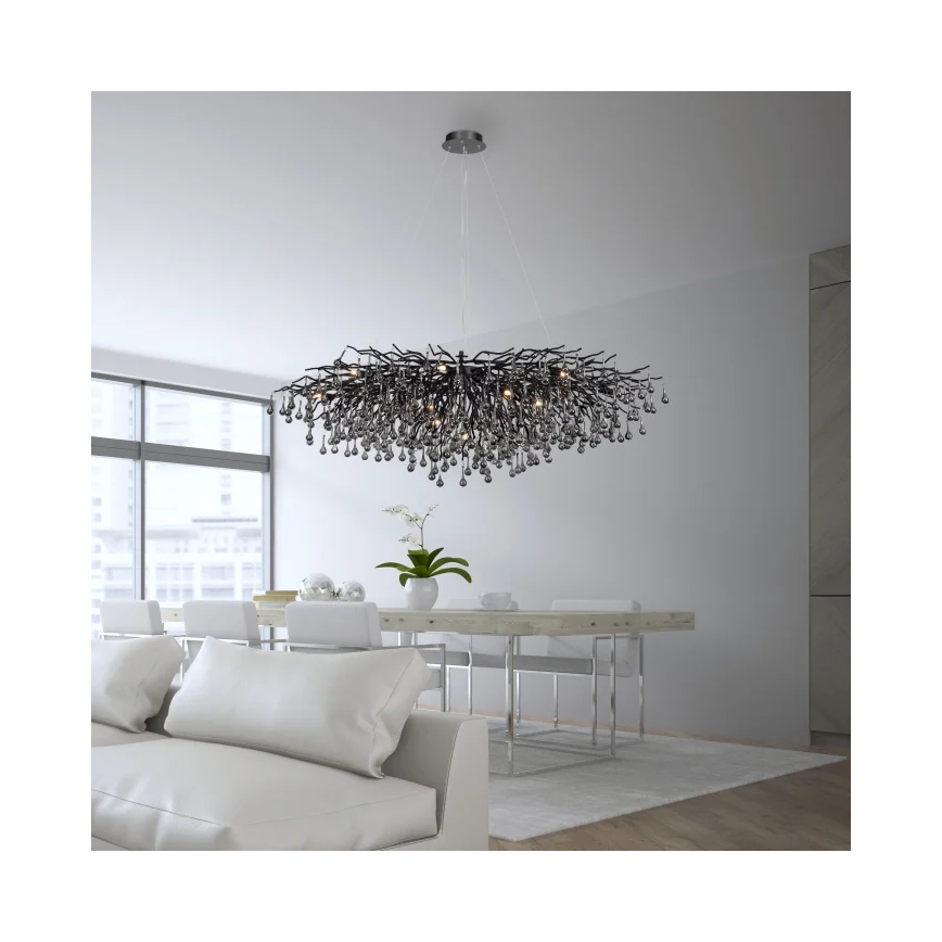 Paul Neuhaus 2031-18 - Pendelleuchte an Kabel ICICLE 15xG9/40W/230V 75x150 cm schwarz