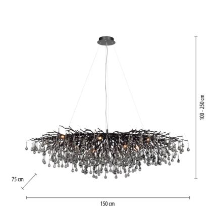 Paul Neuhaus 2031-18 - Pendelleuchte an Kabel ICICLE 15xG9/40W/230V 75x150 cm schwarz
