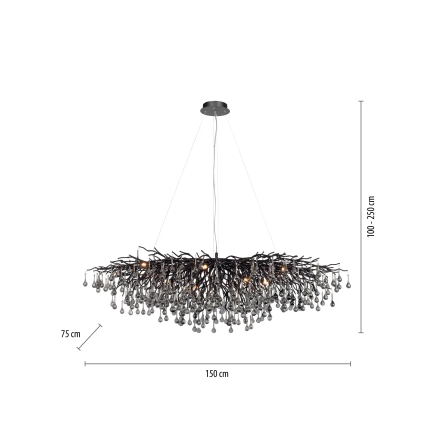 Paul Neuhaus 2031-18 - Pendelleuchte an Kabel ICICLE 15xG9/40W/230V 75x150 cm schwarz
