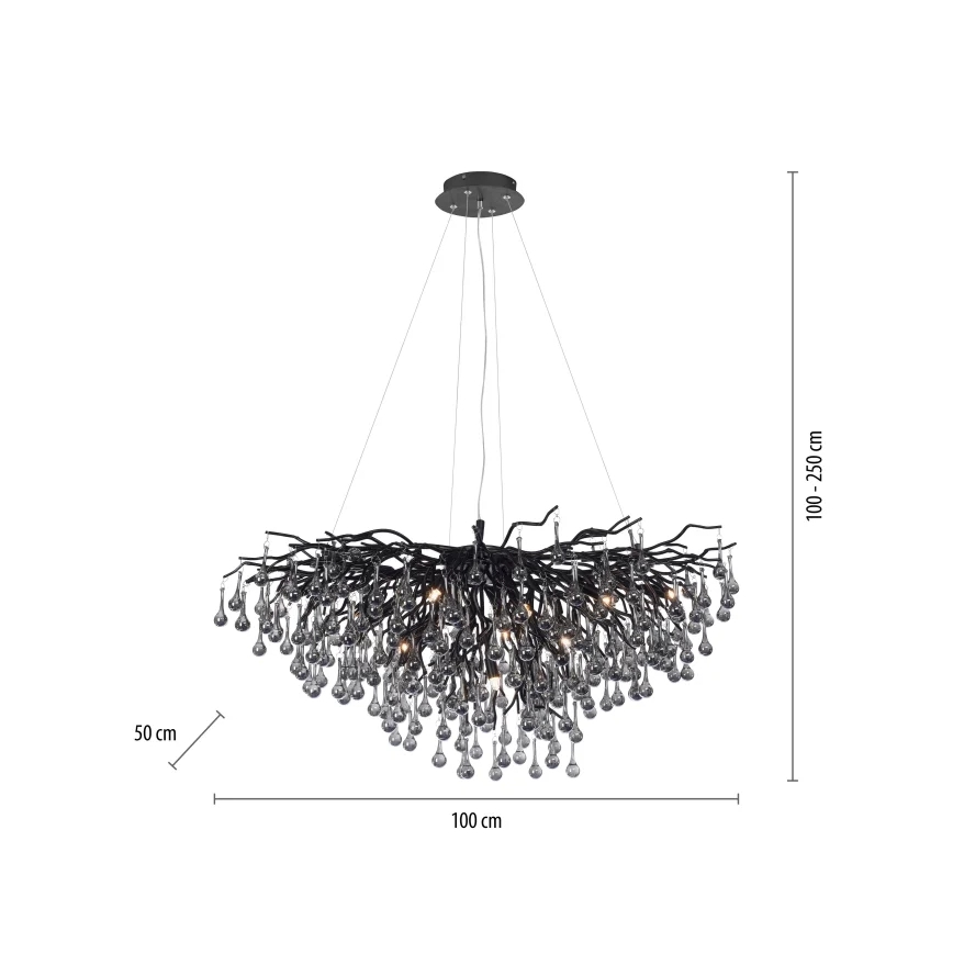 Paul Neuhaus 2192-18 - Lampadario a sospensione con cavo ICICLE 10xG9/40W/230V 50x100 cm nero