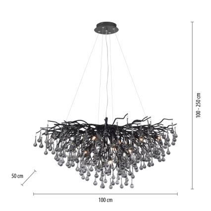 Paul Neuhaus 2192-18 - Pendelleuchte ICICLE an Stahlseil 10xG9/40W/230V 50x100 cm schwarz