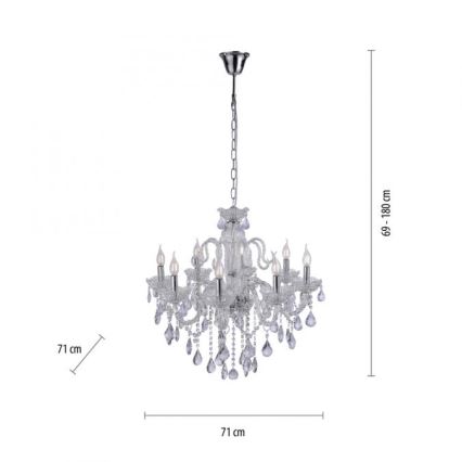 Paul Neuhaus 3081-00 - Lampadario di cristallo su catena GRACIA 8xE14/40W/230V argento