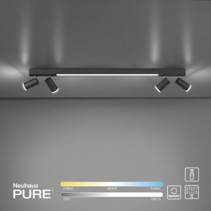 Paul Neuhaus 6121-13 - Spot à intensité variable PURE 4xLED/4W/230V + LED/9W 2700-5000K + télécommande
