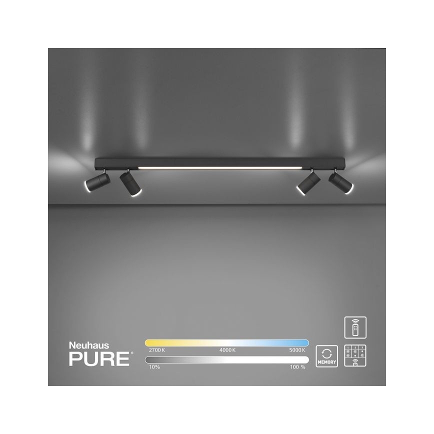 Paul Neuhaus 6121-13 - Spot à intensité variable PURE 4xLED/4W/230V + LED/9W 2700-5000K + télécommande