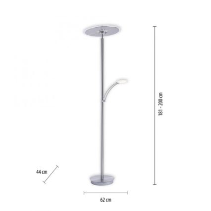 Paul Neuhaus 673-55 - Lampada da terra dimmerabile a LED ARTUR 2xLED/21W/230V+1xLED/6W cromo lucido