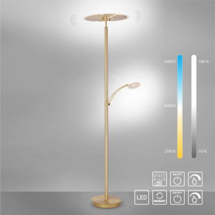 Paul Neuhaus 673-60 - Dimmbare LED-Stehleuchte ARTUR 2xLED/21W/230V+LED/6W goldfarben