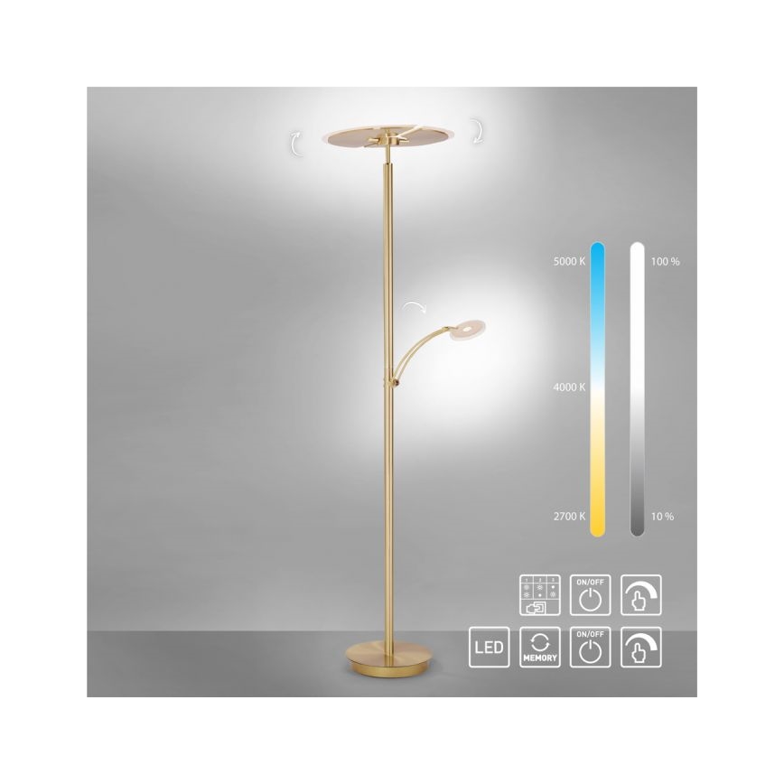 Paul Neuhaus 673-60 - Lampadaire LED à intensité variable ARTUR 2xLED/21W/230V+1xLED/6W/230V doré