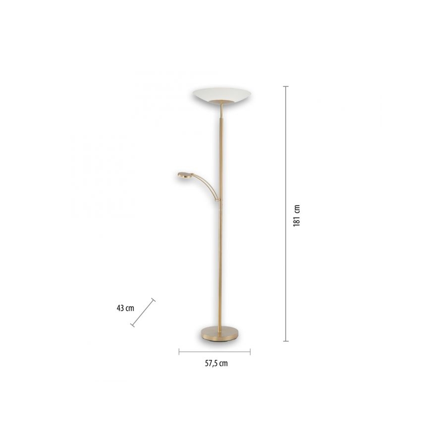 Paul Neuhaus - 655-60 - Lampada LED da terra dimmerabile ALFRED 1xLED/28W/230V+1xLED/4W/230V ottone
