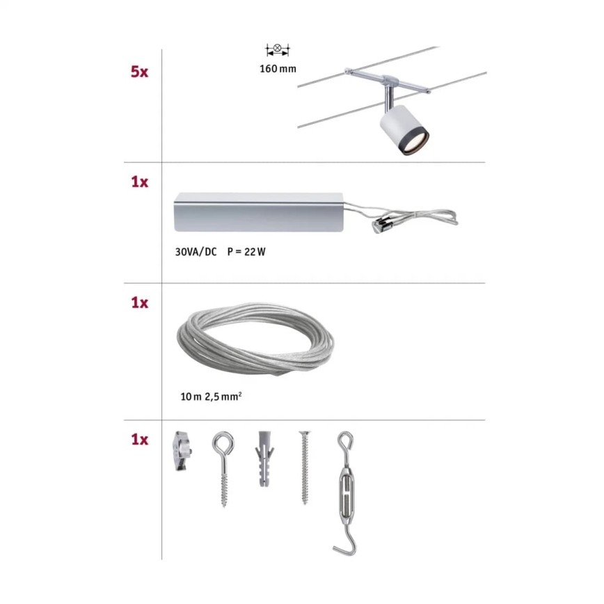 Paulmann 3981 - SET 5xLED/4W Einbauleuchte für das Seilsystem TUBE 230V